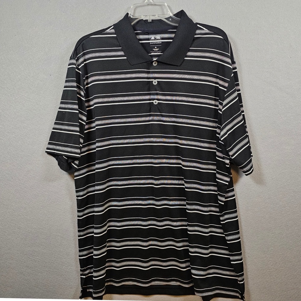 Adidas Puremotion Men's XL Golf Polo Black Striped Performance Shirt